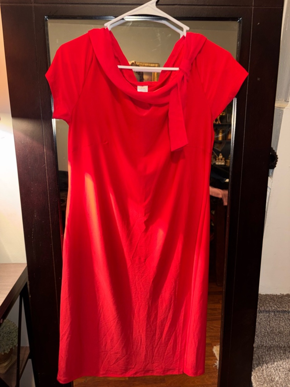 Bright Red Short Sleeve Tie-Neck Dress